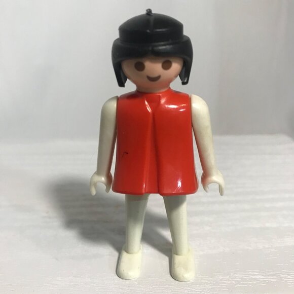 Vintage 1974 Playmobil Figure With Red Outfit & Black Hair - Picture 2 of 5